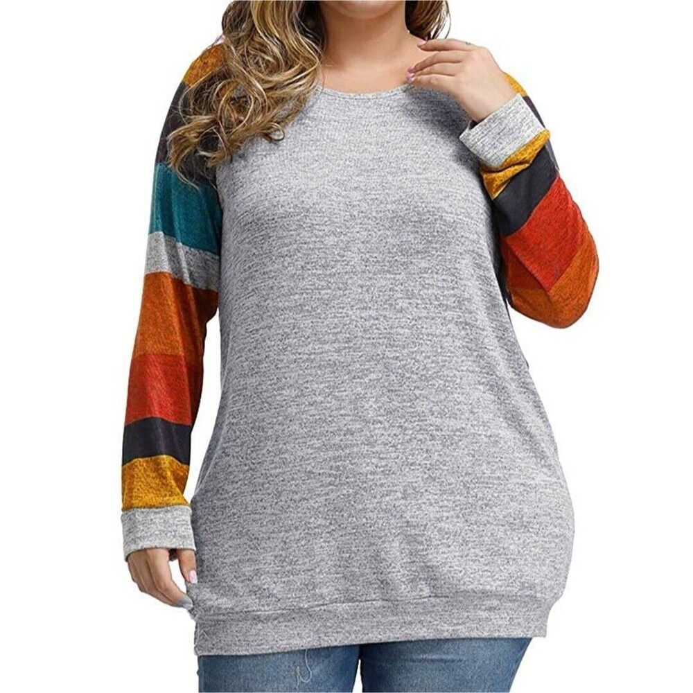 Chama Size L Long Sleeve Knit Tunic Shirt Sweater For Women Color Block Raglan